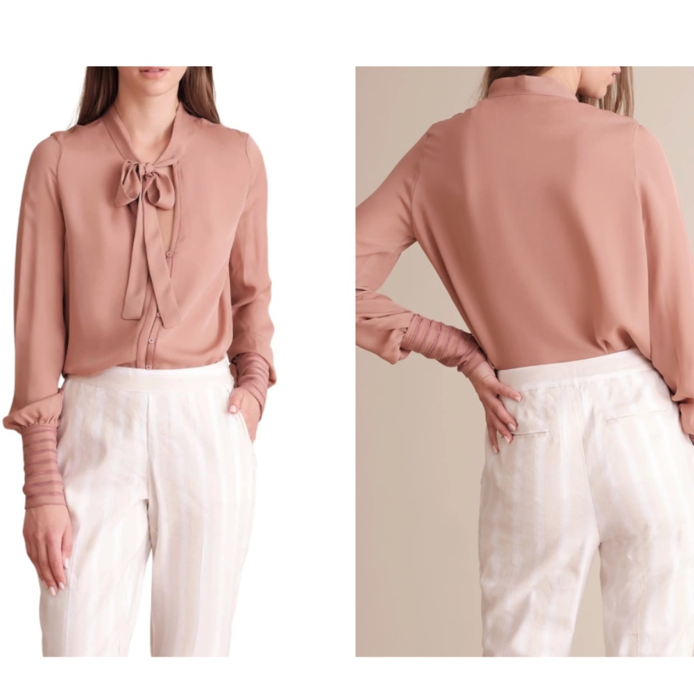 NWT Haute Hippie Tatum Tie Neck Long Sleeve Blouse 100% Silk
